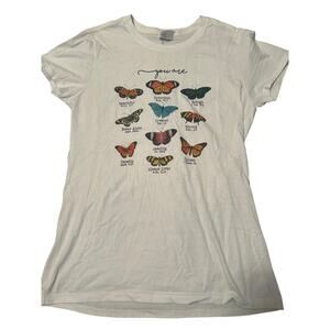 NWOT Port and Company Women's White Short Sleeve T Shirt Butterflies Size XS